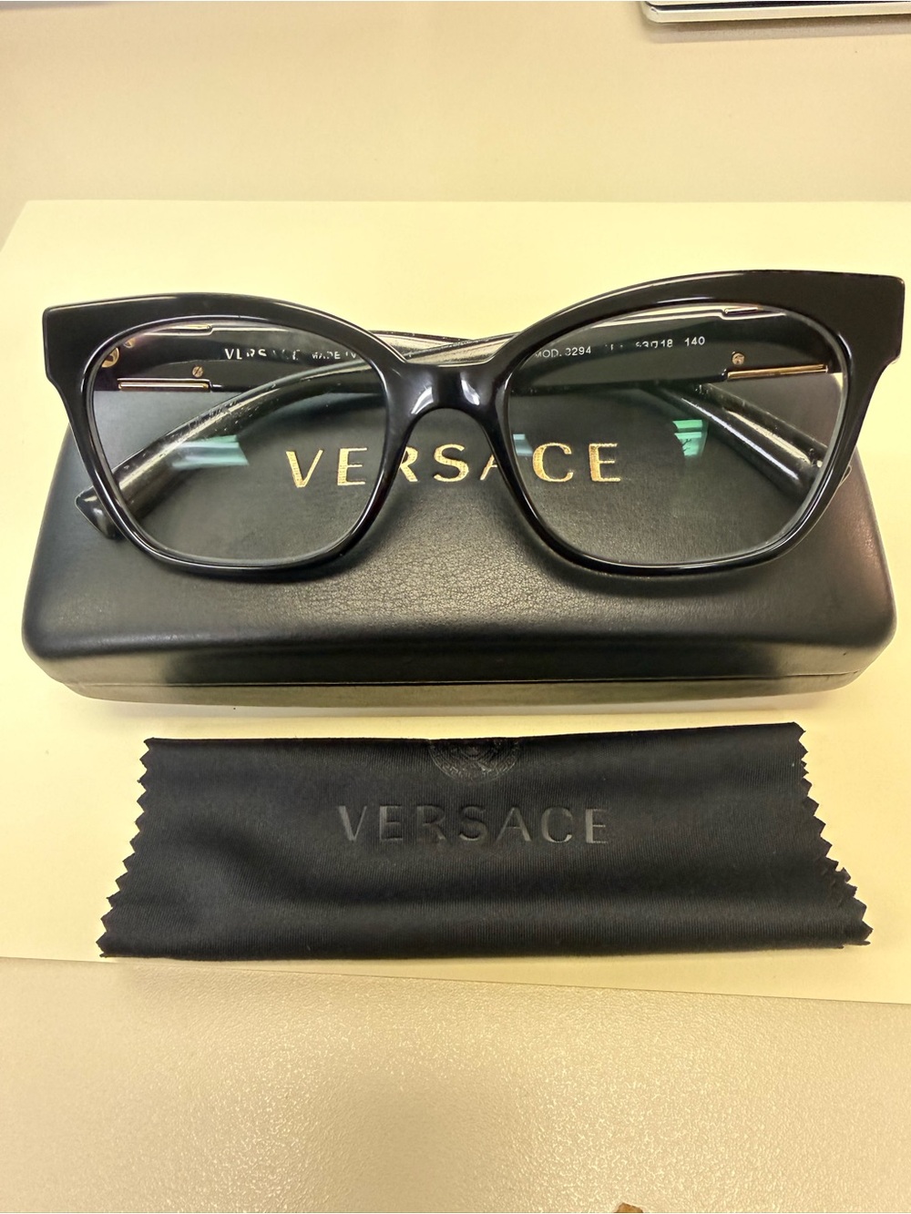 Versace MOD 3294 Black Cat Eye Prescription Eyeglasses Gold Medusa 53-18-140